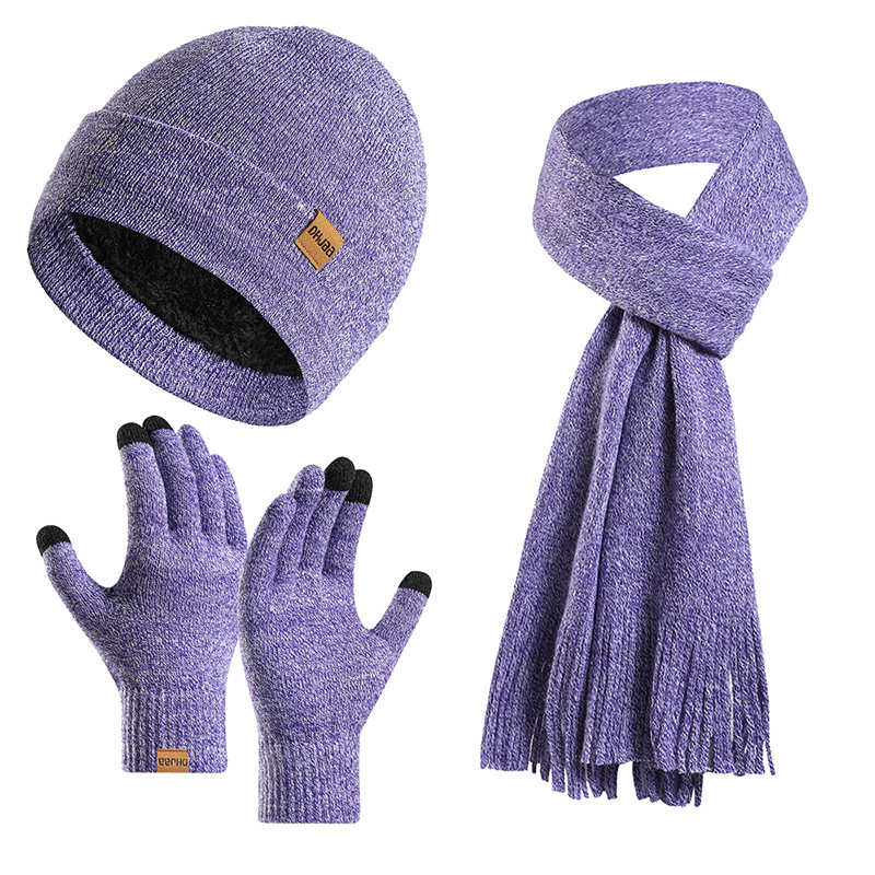 Picture of Amazon's New Set European and American Autumn and Winter Velvet Knitted Hat Scarf Gloves Men's and Women's Warm Wool Three-Piece Set