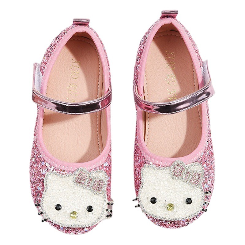 Girls Princess Shoes 2023 Spring New Children Soft Bottom Sequin Flat Shoes Little Girls Performance Dance Single Shoes