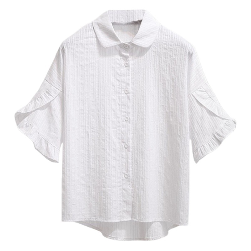 Pure Cotton White Shirt Women's Lotus Leaf Sleeves 2025 Summer New Women's Clothing Small Fresh Loose Belly-Covering Top Short-Sleeved