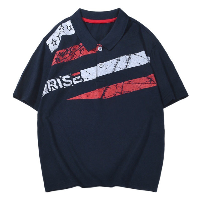 Summer Korean Style New Boys' Short-sleeved Mid-sized Children's Printed Lar POLO Shirt Children's Casual Short-sleeved T-shirt with Hair