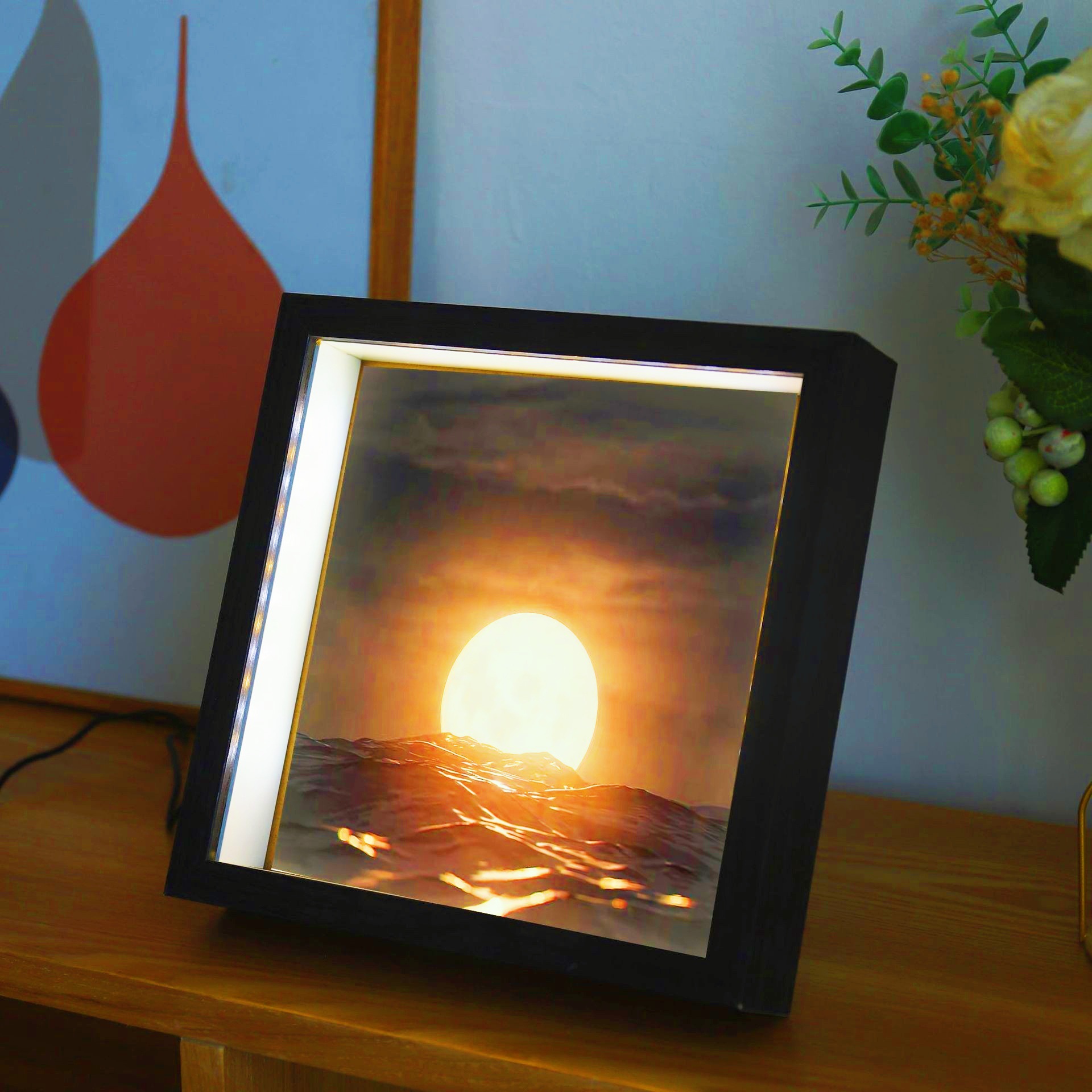 Spot Light Painting Photo Frame with Light Home Gift Valentine's Day Moonlight Painting Night Light Decoration Wooden Table Photo Album