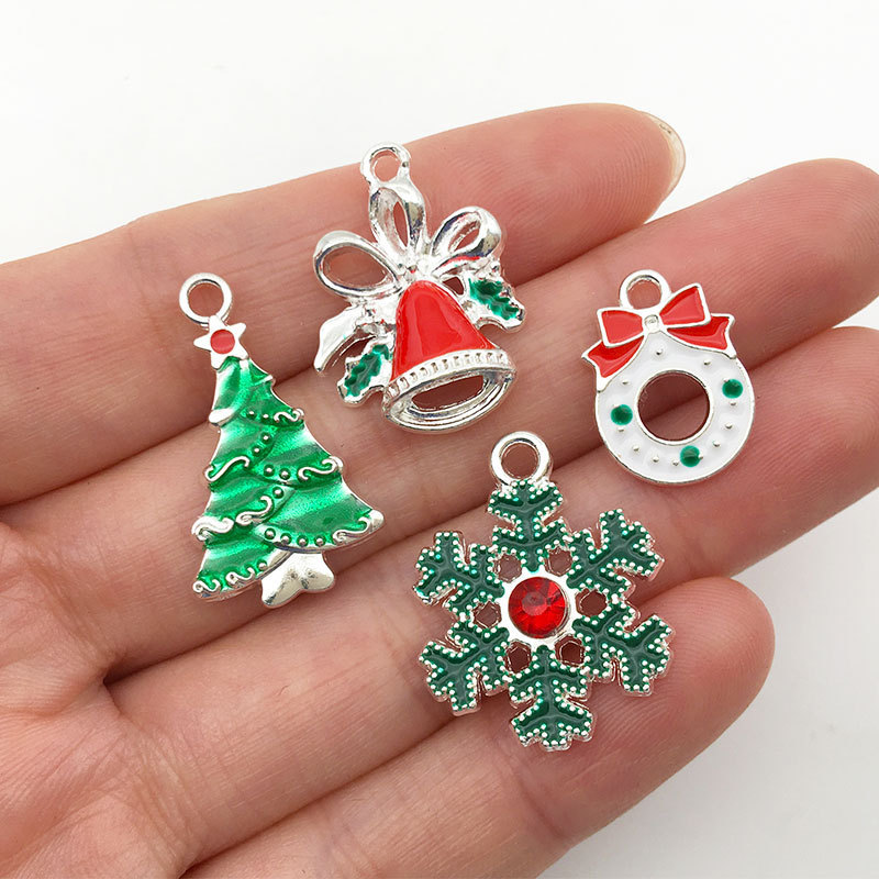 Picture of 1 Christmas tree snowflake bell diy alloy accessories bracelet necklace key ring small pendant oil drop small pendant