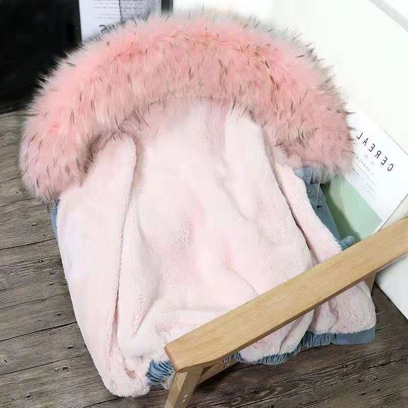 Picture of 2025 Autumn and Winter New Denim Jacket Women's Korean Style Loose Female Student Plus Velvet Thickened Large Fur Collar Hooded Jacket Women