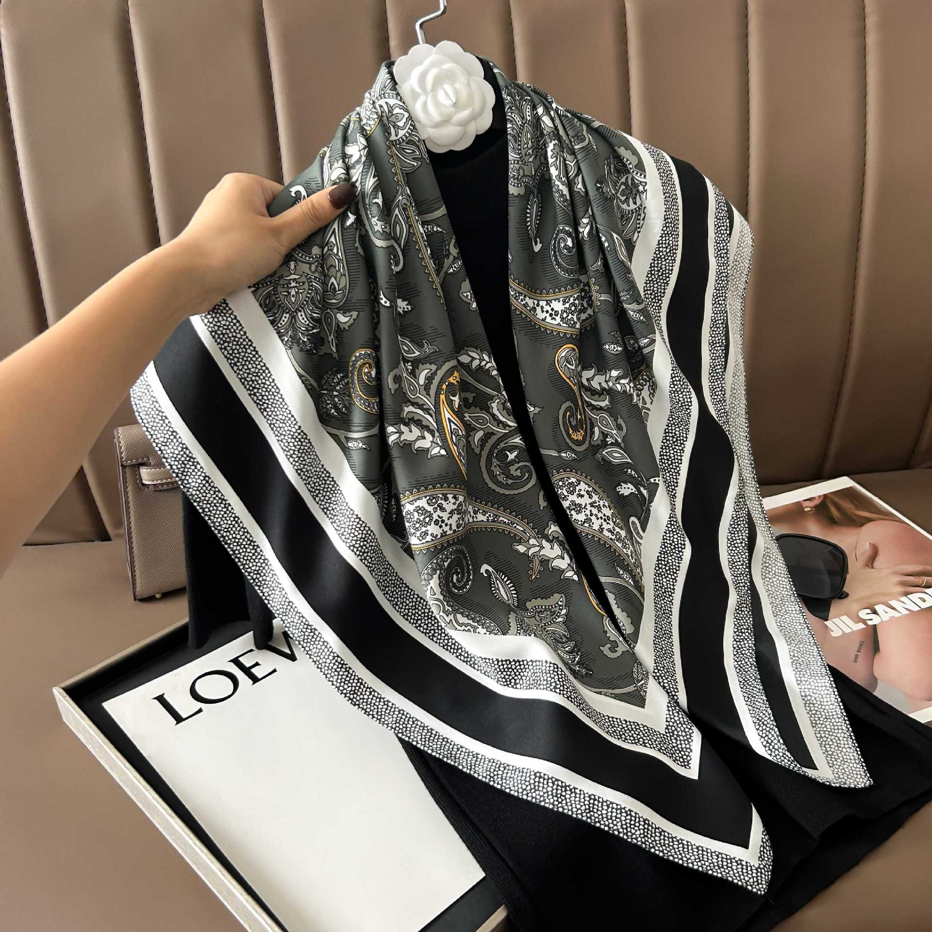 Picture of New 90cm Large Square Silk Elegant High-grade Decorative Shawl Women's Silk Scarf Fashion All-match Professional Scarf