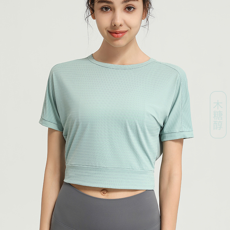 Picture of Summer New European and American Breathable Jacquard Short-sleeved Beautiful Back Fitness Clothes Loose Sports T-shirt Women's Running Yoga Top
