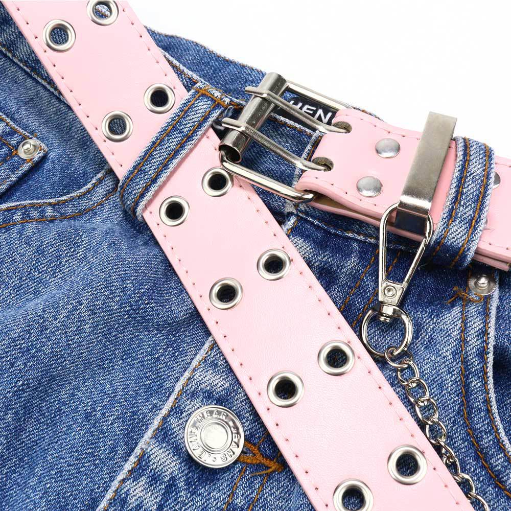 Picture of Cross-border punk belt women's decorative all-match y2k niche design pink chain jeans with eye belt