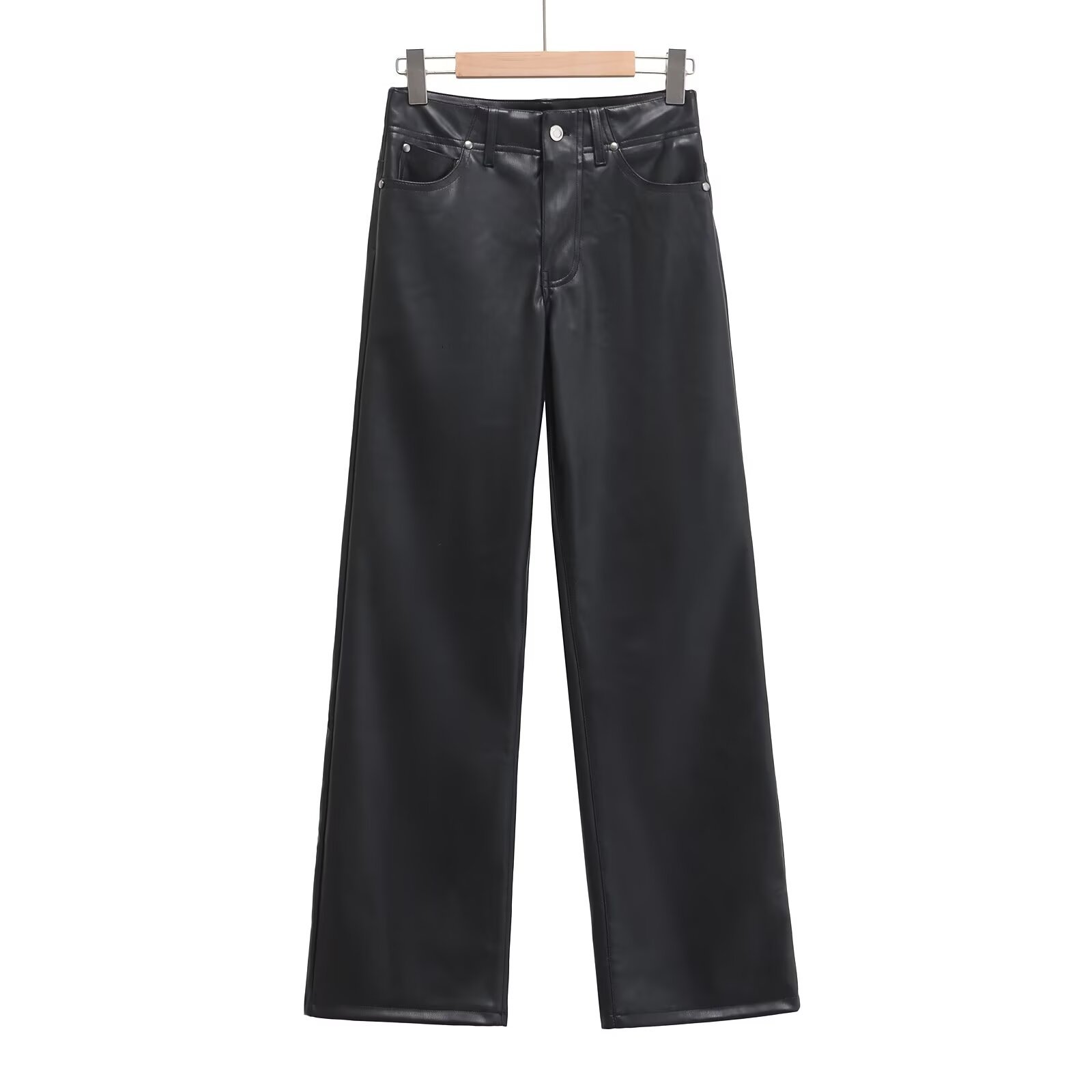 ZA cross-border women's clothing wholesale European and American style new fashion Joker straight high waist PU wide leg leather pants 3581244