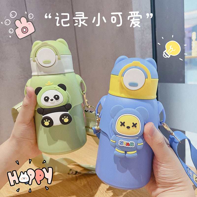 Cartoon Doll 316 stainless steel vacuum cup children student kettle portable toddler straw water cup gift Cup