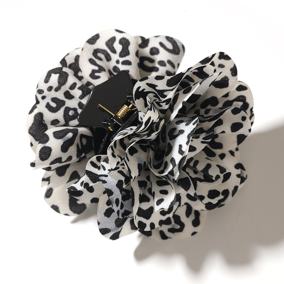 Picture of Fashion Fabric Leopard Print Camellia Hair Clip European and American Style Personality Girls' Back of the Head Flower Hair Clip Hair Accessory