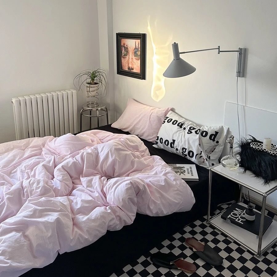 Picture of Washed Cotton Bed Sheet Four-Piece Set, Fresh Style Duvet Cover, Simple Ins Student Dormitory Three-Piece Duvet Cover Set