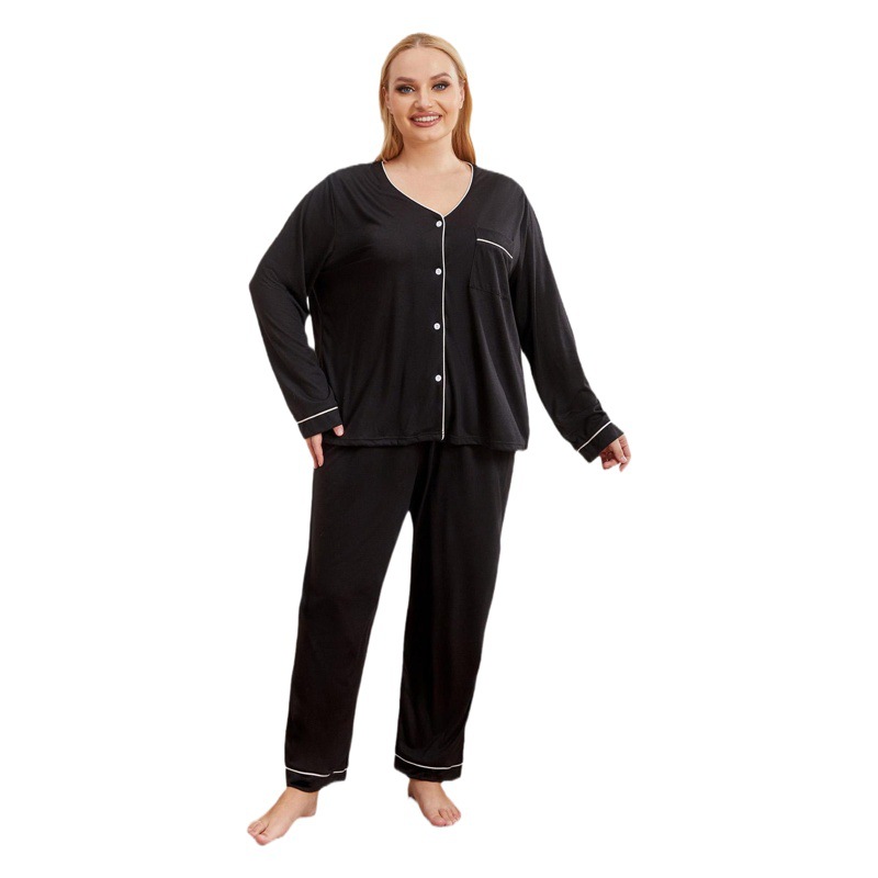 Amazon Export European and American Large Size Pajamas for Women Autumn and Winter 100kg Fat mm Long-Sleeved Home Clothes Set Cross-Border Ebay