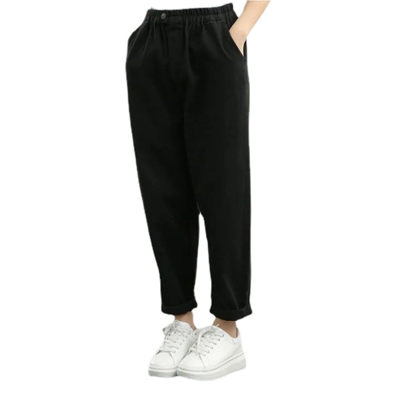 Autumn 2025 New Retro Student Casual Pants for Women, Solid Color Elastic Waist Slimming Harem Pants, Cropped Pants Trendy
