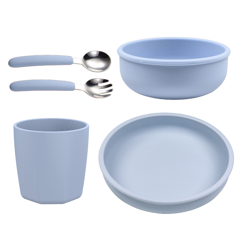 Picture of Wholesale Nordic simple silicone children's tableware suit silicone plate complementary bowl children's fork spoon plate set of 5