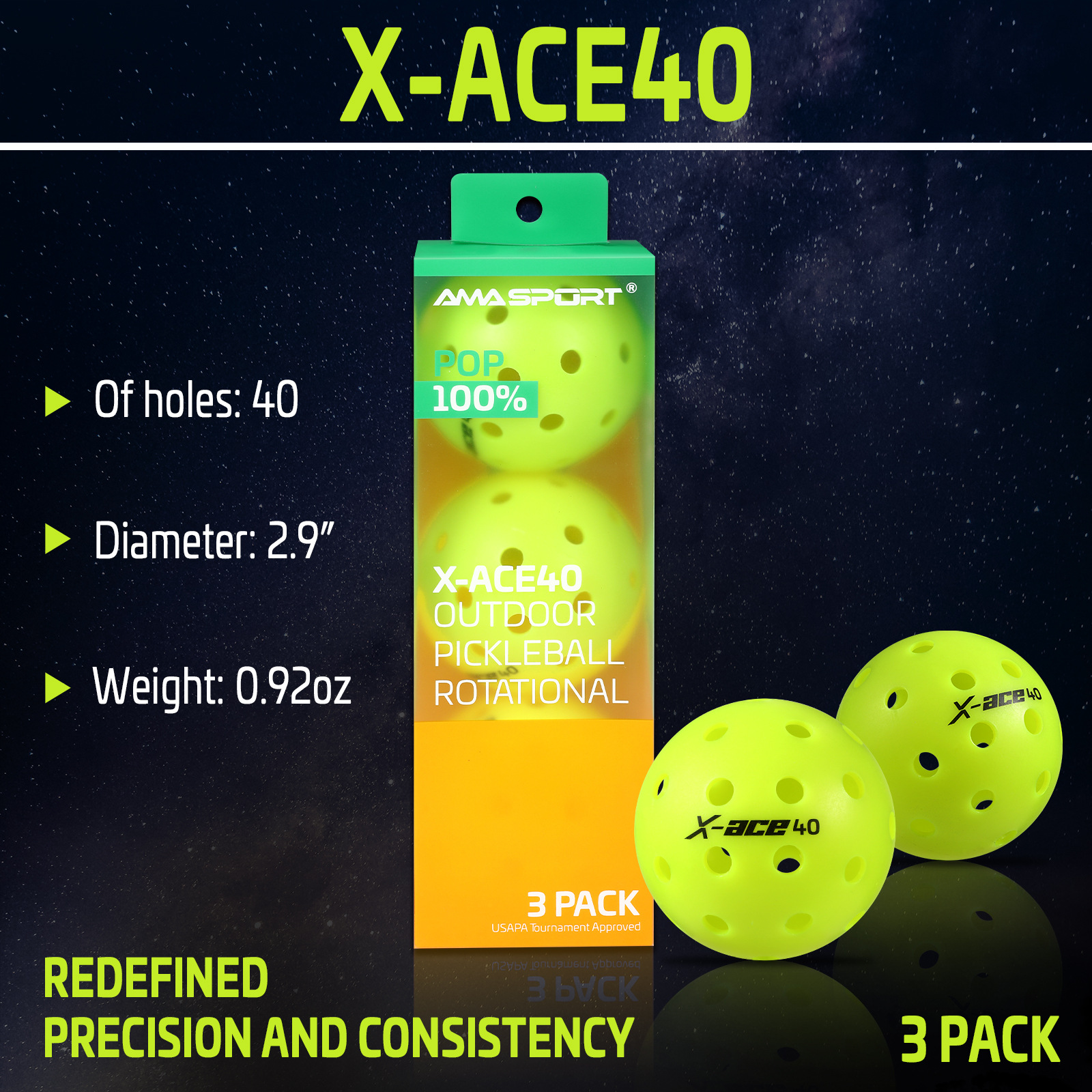 AMASPORT Pick Ball Hole Ball Game High Elastic Rebound Outdoor 40-Hole Pick Ball pickleball