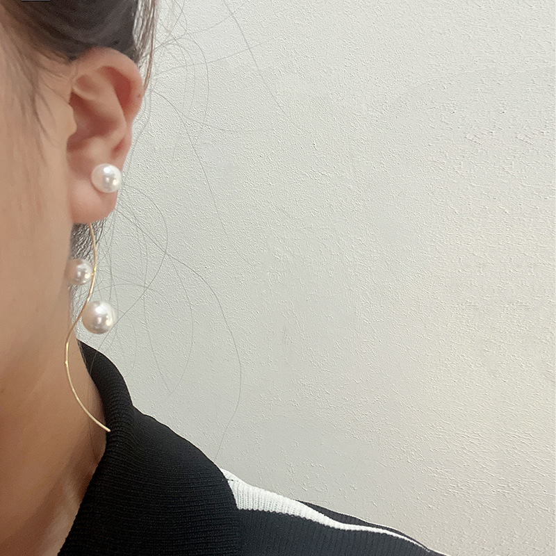 Amazon New Hot Selling High-end Elegant Geometric Pearl Earrings Earrings Front and Rear Fashionable and Novel Earrings