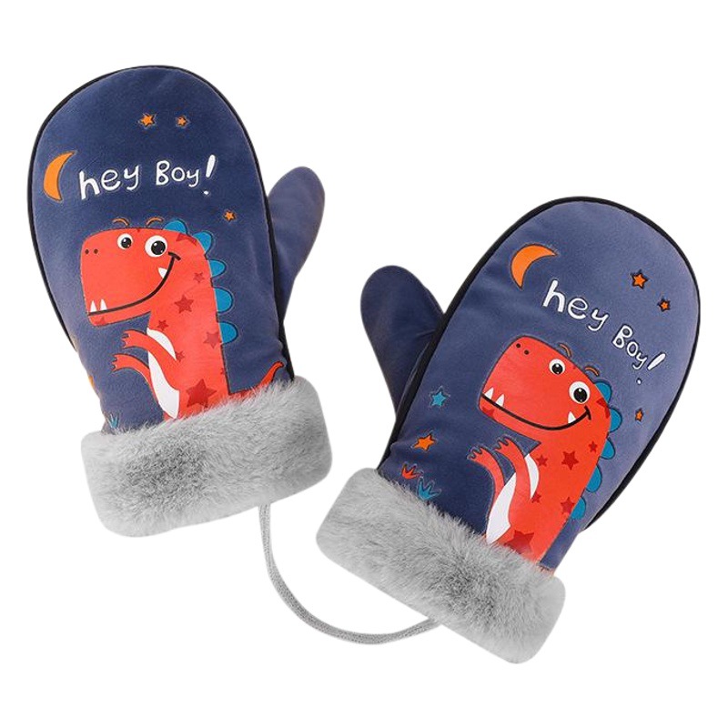 Children's gloves winter outdoor windproof fleece-lined double layer warm lock warm cute cartoon baby fluff gloves DRST01