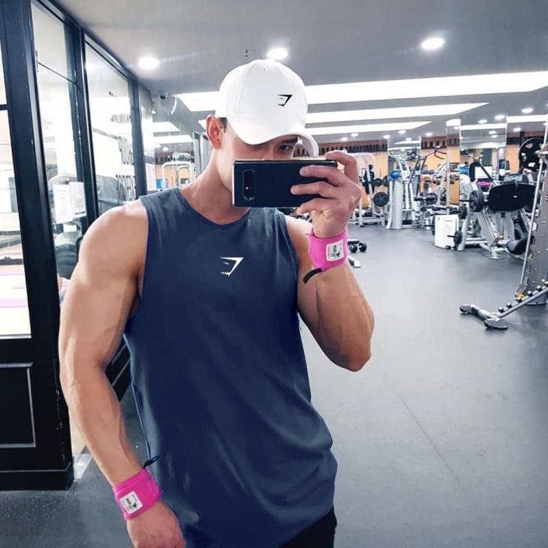 GYMSHARK Summer Fitness Sports Training Sleeveless T-Shirt Summer Quick Dry Mesh Loose Crew Neck Vest Shark