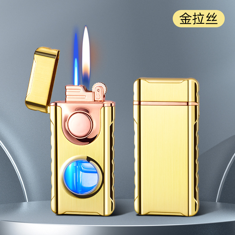 Picture of New double-Fire direct charge and open fire random switch lighter creative perspective air window with blue light inflatable lighter