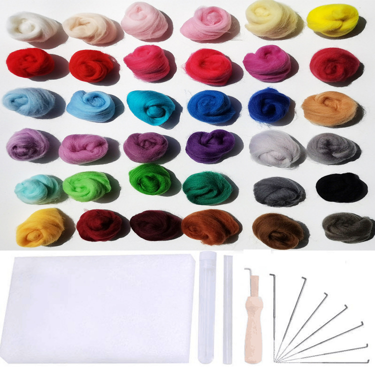 Color wool strip wool felt stamp music material bag 36 color 3G, 5G needle felt wet felt