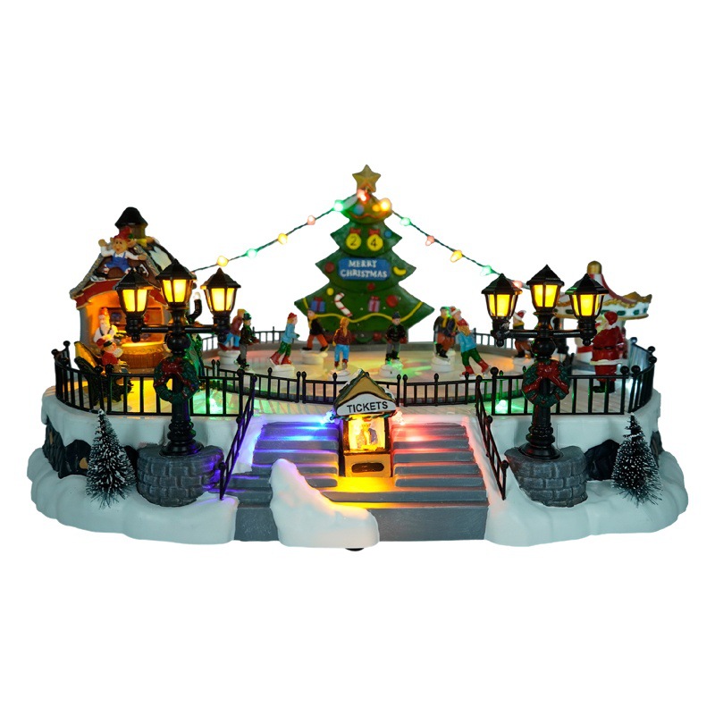 Anyou Genuine Holiday New Ski Christmas Scene Playground Music Box Set Skating Rink Scene Ornaments
