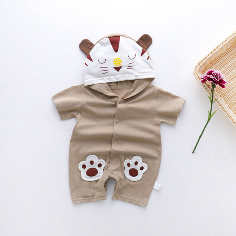 Picture of Cartoon Printed Baby Siamese Clothes for Boys and Girls Baby Short-sleeved Hare Clothes for Newborn Children Climbing Clothes with Open Crotch Thin Summer