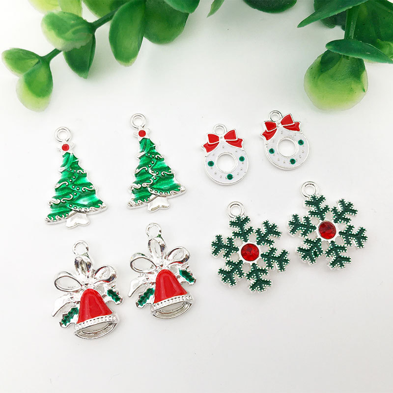 1 Christmas tree snowflake bell diy alloy accessories bracelet necklace key ring small pendant oil drop small pendant