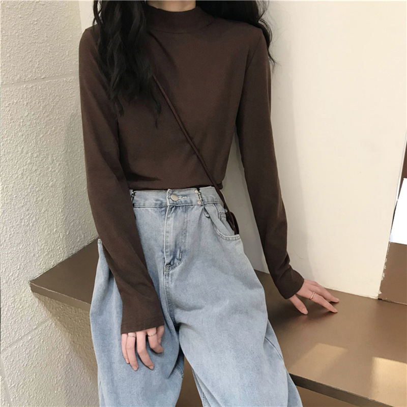 Picture of Velvet Mock Collar Base Shirt Women's Inner Wear Autumn and Winter Inner Wear New Long Sleeve T-Shirt Slim Warm Top Wear