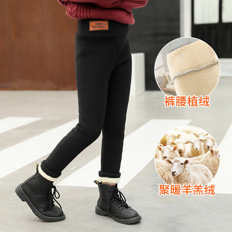 Picture of Girls' Pants Winter Lamb Velvet Baby Girls' Lined Thickened Children's Leggings One-piece Velvet Warm Cotton Pants for Outer Wear