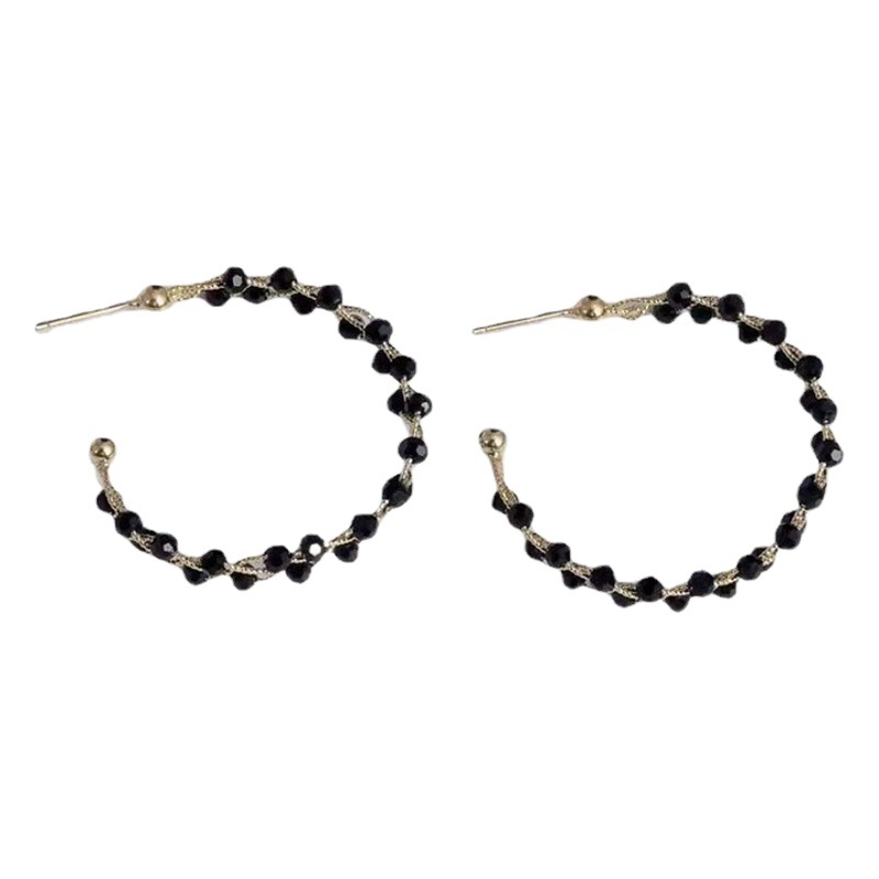 Elegant Light Luxury Black Crystal Ear Ring Female Niche Design Fashion Exaggerated Earrings Advanced Sense Internet Celebrity Silver Needle Earrings