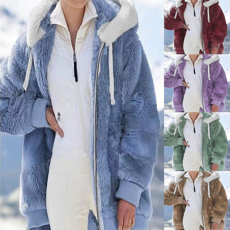 Picture of Spot Wish Independent Station 2024 Amazon Hot Selling New Autumn and Winter Loose Plush Zipper Hooded Jacket for Women