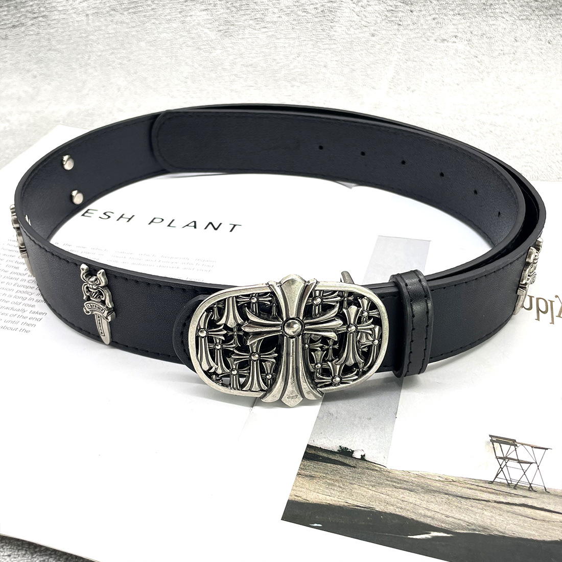 Langrisser Cross Belt Croch Classic Vine Star Men's Rivet Embossed Trousers Retro Belt Women