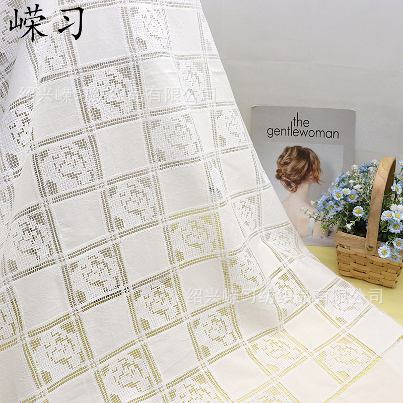 New Checkerboard Rose Garden Embroidered Fabric Tablecloth Curtain Fabric Korean French Style Lace Embroider Fabric