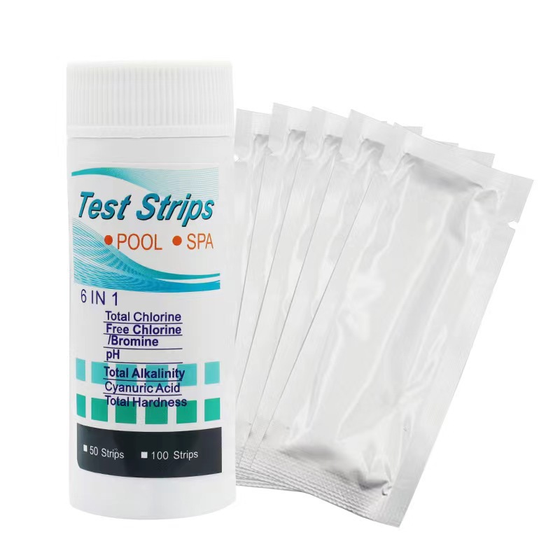 Picture of 6 in 1 swimming pool water quality test paper total chlorine ph residual chlorine total alkalinity total hardness cyanuric acid test paper