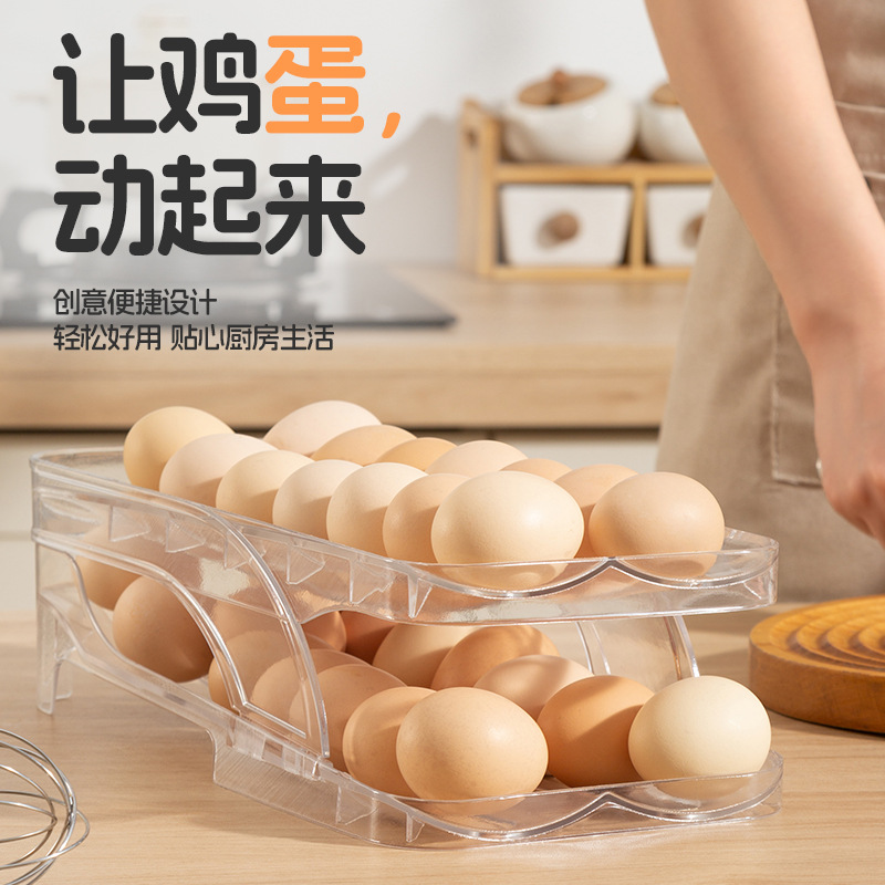 Picture of Rolling egg box slide egg roller refrigerator gap storage double-layer egg roller artifact egg holder kitchen egg rack