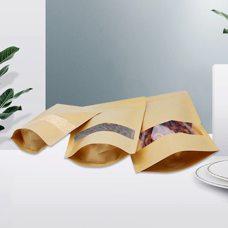 Picture of Kraft Paper Ziplock Bag Food Packaging Bag Snack Tea Sealed Bag Plastic Sealing Window Bag Wholesale