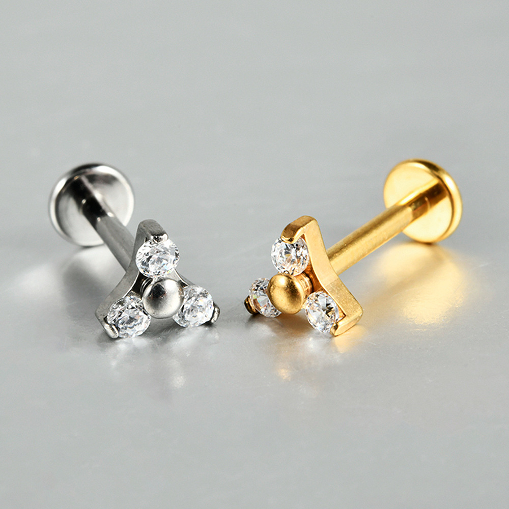 Picture of Cross-Border G23 Titanium Alloy Triangular Zirconium Lip Nail Triangular Flower Triangular Internal Thread Ear Bone Nail Piercing Jewelry