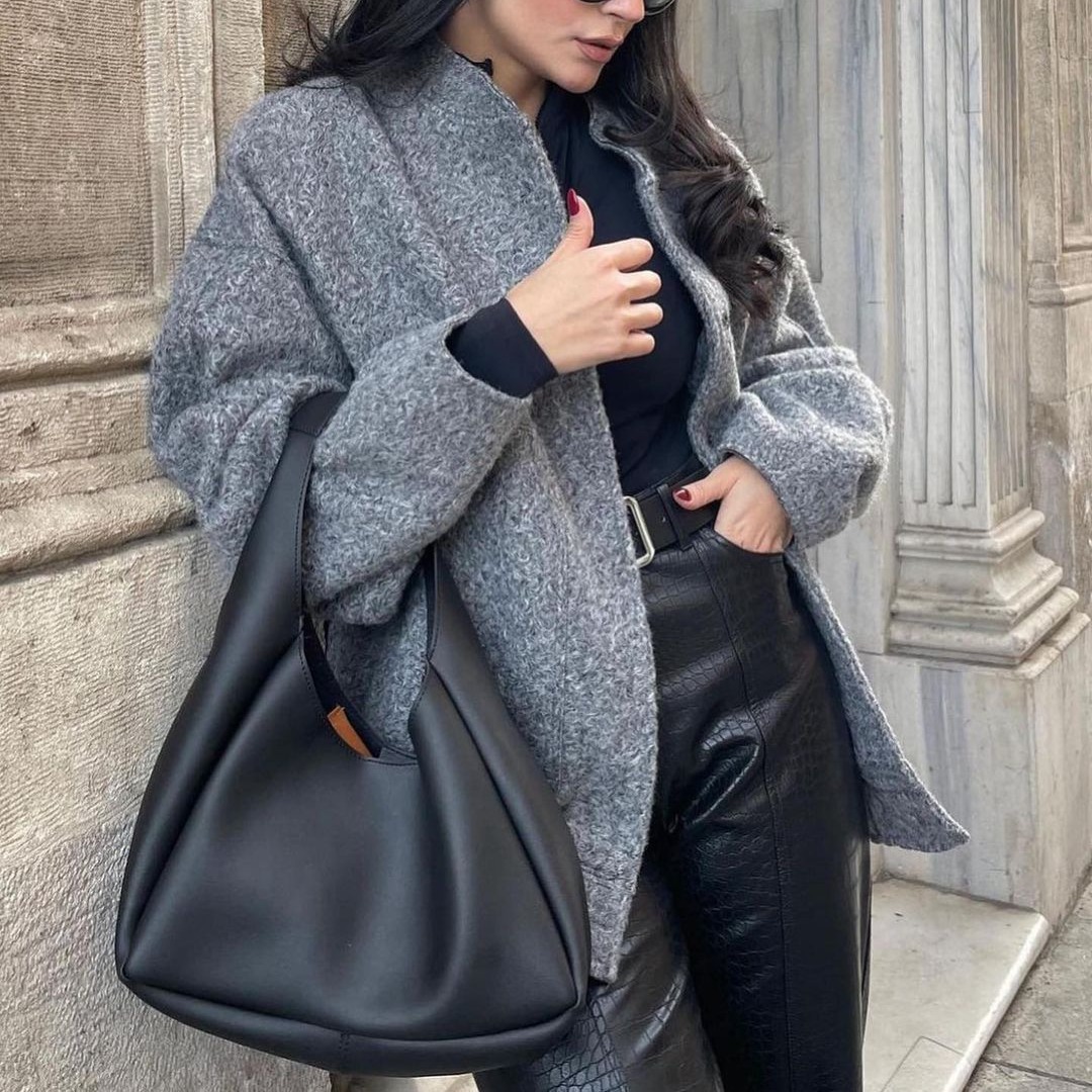 2025 Cross-Border European and American New Women's Casual Color Stand-Up Collar Single-Breasted Large Flap Pocket Pants Loose and Comfortable Long-Sleeved Jacket