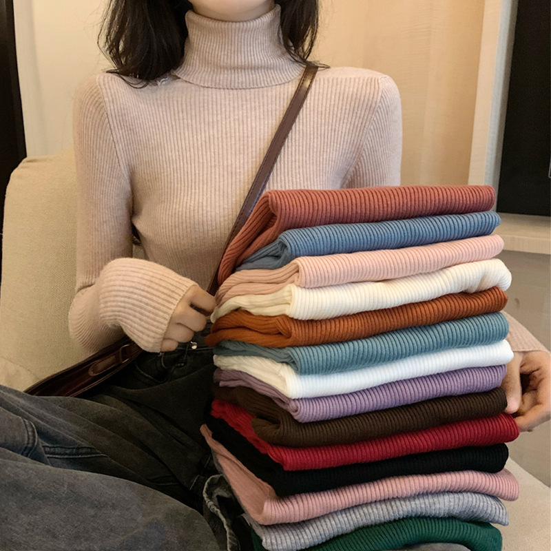 High Collar Base Shirt Women's Autumn and Winter All-match Sweater Korean Style New Spring and Autumn Slim-fit Long-sleeve Inner Knitted Top