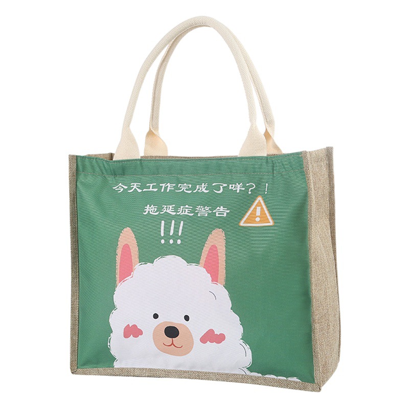 One-piece delivery linen handbag cartoon zipper girl all-match hand bag large capacity environmentally friendly shopping bag