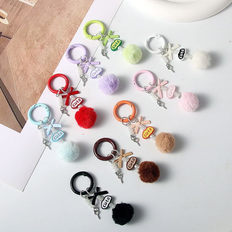 New Style Simple Handmade DIY Hair Ball Letter Blind Box Cute Grain Pendant Beaded Keychain Mobile Phone Chain Bag Hanging Decoration