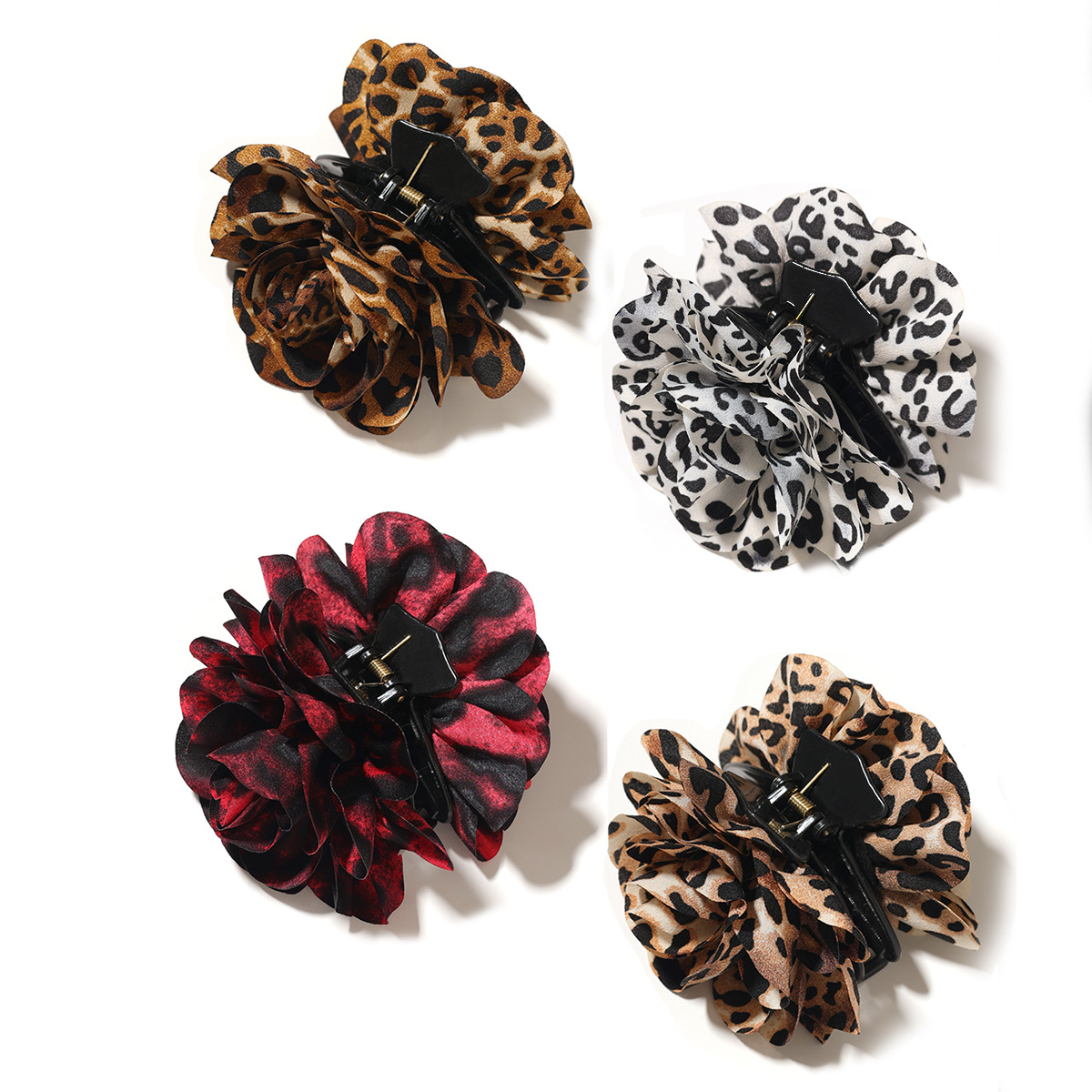 Fashion Fabric Leopard Print Camellia Hair Clip European and American Style Personality Girls' Back of the Head Flower Hair Clip Hair Accessory