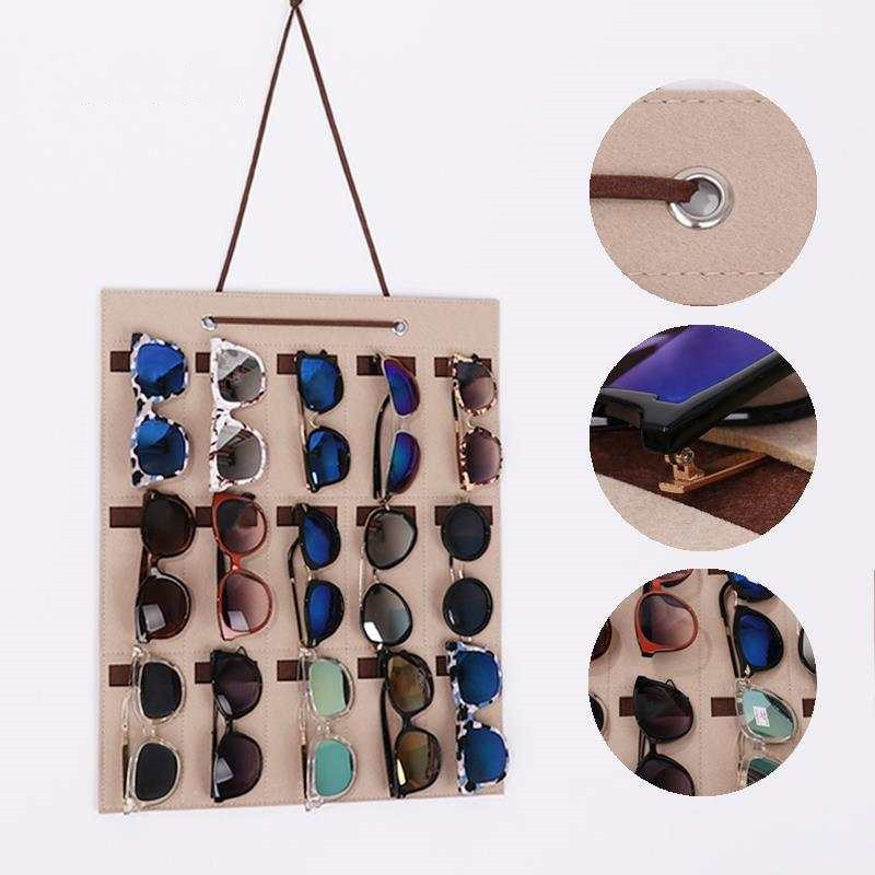 Manufacturer Customized Felt Glasses Display Rack Jewelry Accessories Rack 15 Grids Wall Sunglasses Display Storage Hanging Bag