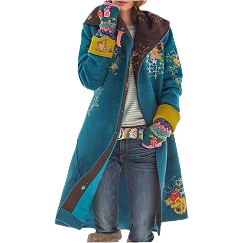 2025 autumn and winter new European and American cross-border foreign trade women's clothing Amazon long printed coat long sleeve woolen cloth coat