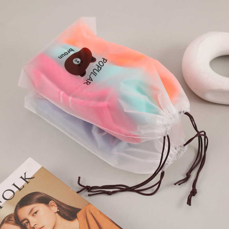 Factory in stock eva frosted bear drawstring bag face towel drawstring plastic wrap pe dustproof storage bag
