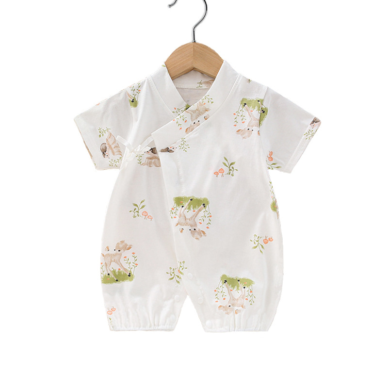 Picture of Infants' Short-sleeved jumpsuit cotton-padded climbing suit monk suit lace-up baby's thin kimono cartoon printed suit