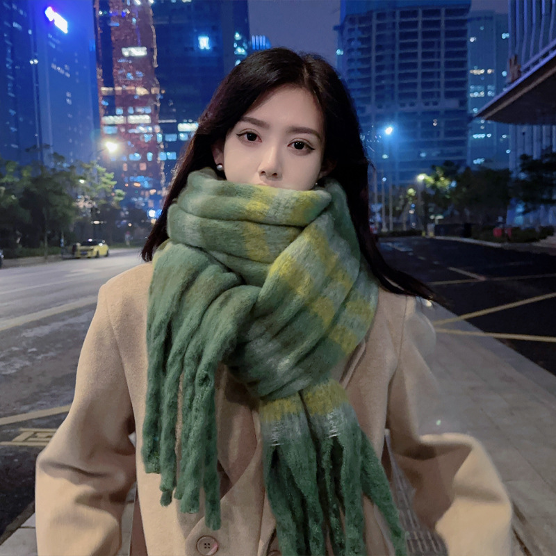 Picture of New Style Striped Mohair Plaid Scarf Women's Winter Warm Thickened Long Trendy Instagram Style Student Couple Scarf