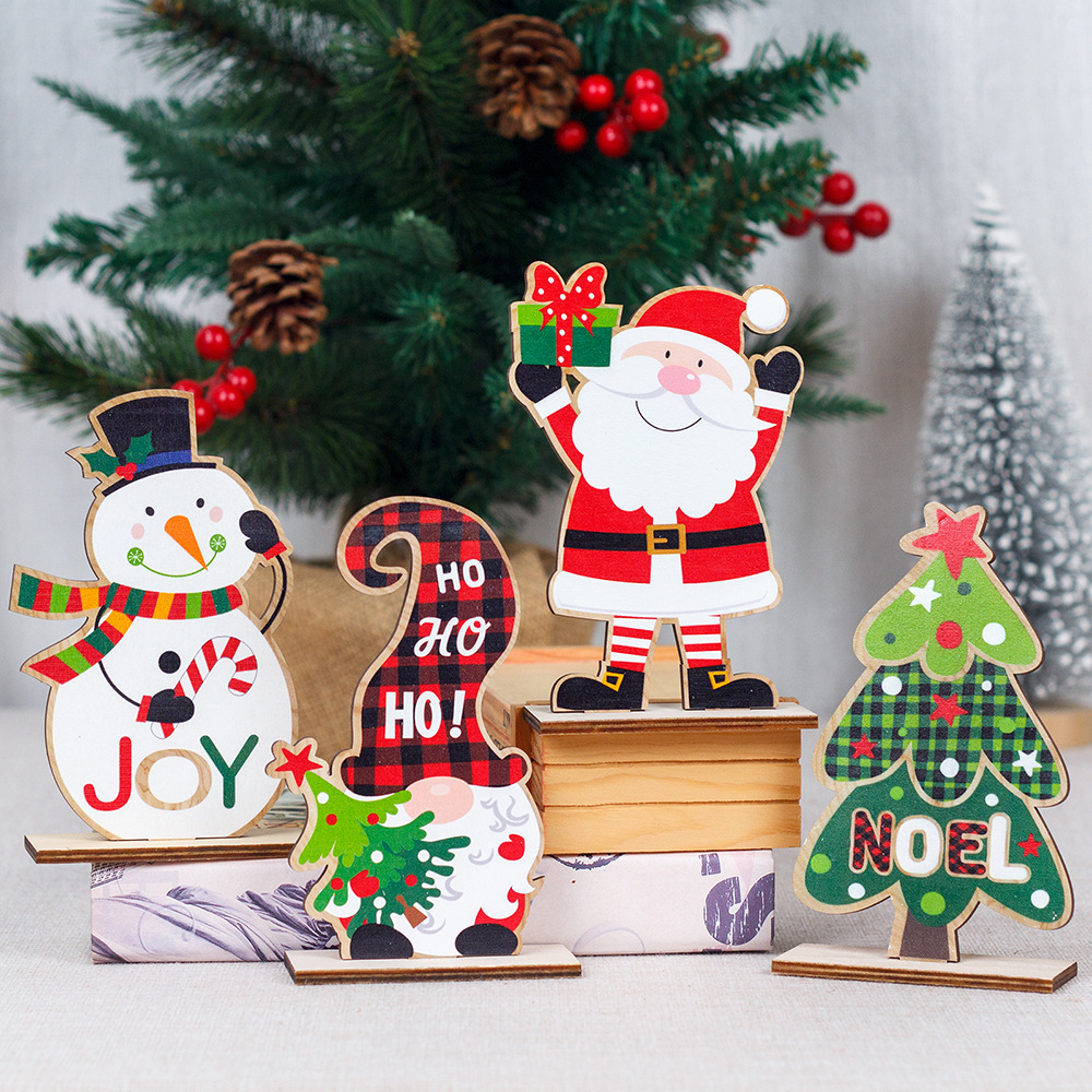 New Christmas decorations cartoon wooden gift Santa Claus decoration table snowman Christmas ornaments