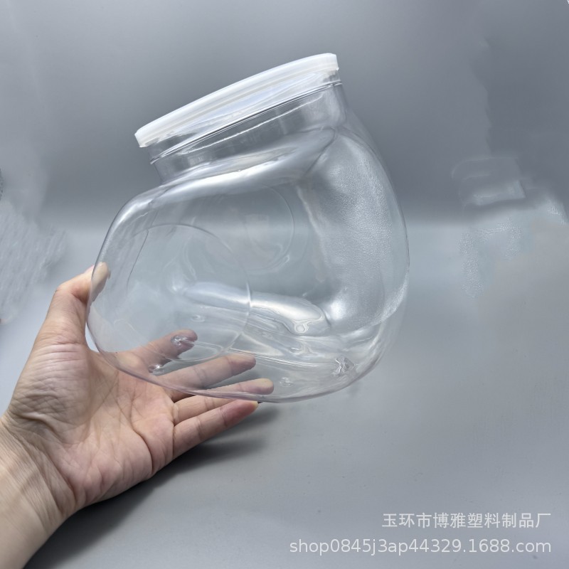 Petg Oblique Mouth Plastic Bottle Large Capacity Special-Shaped Transparent Plastic Jar with Lid Pet Plastic Candy Packaging Bottle