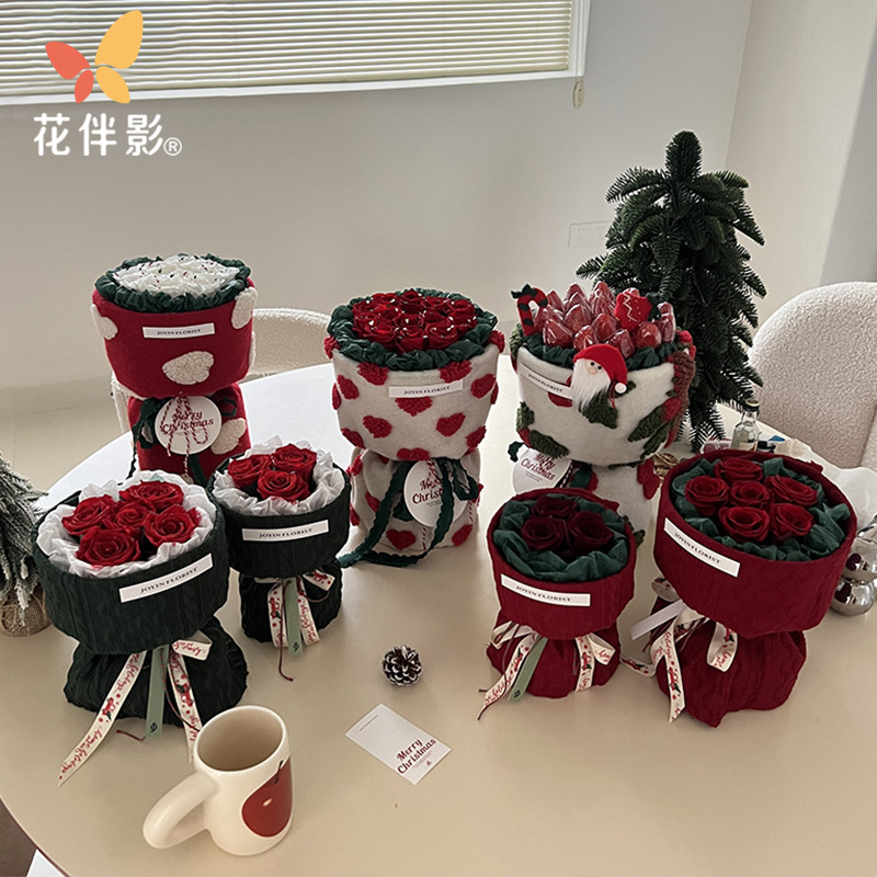 Valentine's Day New Strawberry Bouquet Stereo Cashmere Christmas Birthday Packaging DIY Gift Wholesale for Girls