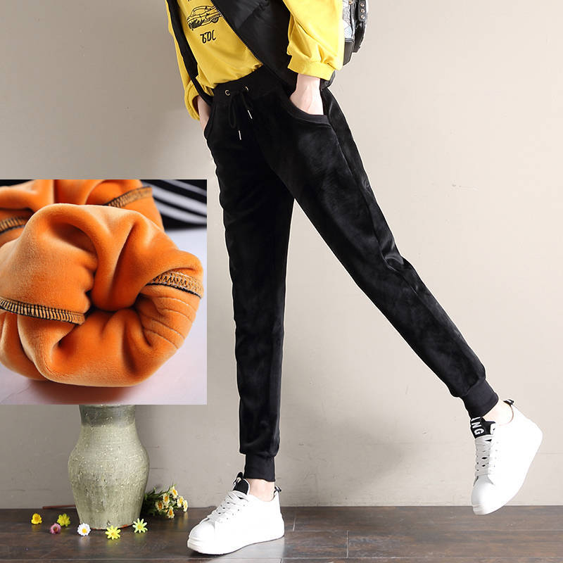 Picture of Autumn and Winter Velvet Thickened Sports Pants Women's Golden Velvet Korean-style Loose Student Guard Pants Legs Casual Harem Pants